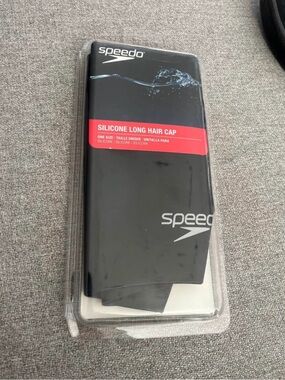 Speedo Black Silicone Long Hair Swim Cap- New in box